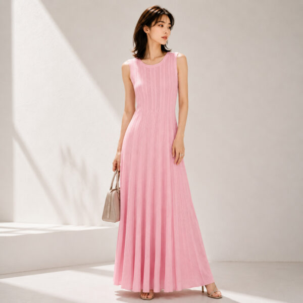 Women's Greige Ribbed Sleeveless Maxi Knit Dress — Style 98009