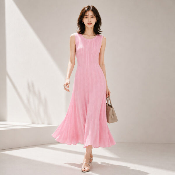 Women's Greige Ribbed Sleeveless Maxi Knit Dress — Style 98009