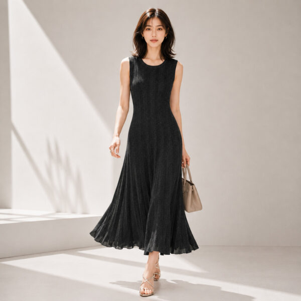 Women's Greige Ribbed Sleeveless Maxi Knit Dress — Style 98009