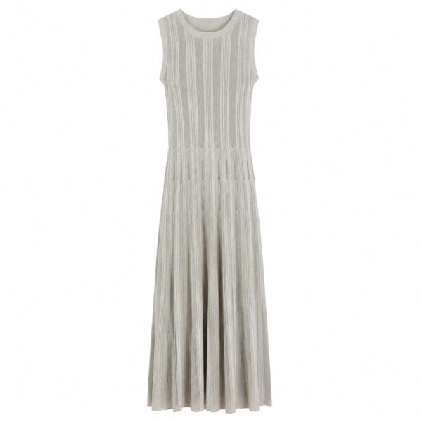 Women's Greige Ribbed Sleeveless Maxi Knit Dress — Style 98009