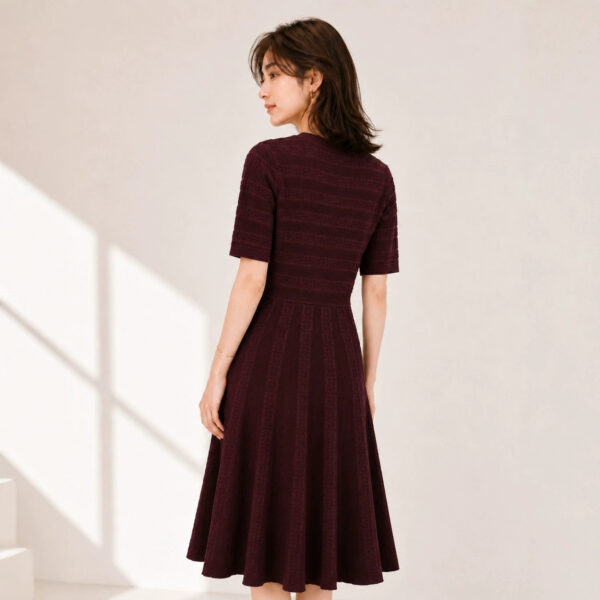 98010 product image 2 Women's Burgundy Button-Front Short-Sleeve Midi Knit Dress — Style 98010