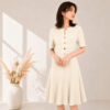 98010 product image 3 Women's Burgundy Button-Front Short-Sleeve Midi Knit Dress — Style 98010