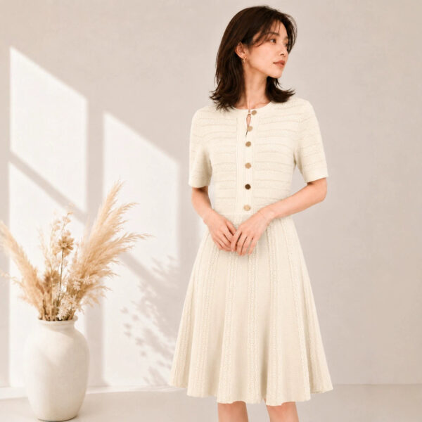 98010 product image 3 Women's Burgundy Button-Front Short-Sleeve Midi Knit Dress — Style 98010
