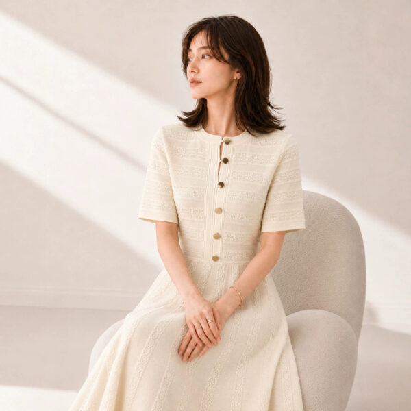 98010 product image 4 Women's Burgundy Button-Front Short-Sleeve Midi Knit Dress — Style 98010