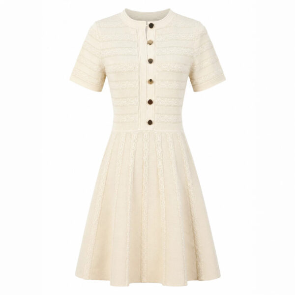 98010 product image 5 Women's Burgundy Button-Front Short-Sleeve Midi Knit Dress — Style 98010