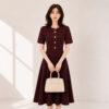 98010 product image 7 Women's Burgundy Button-Front Short-Sleeve Midi Knit Dress — Style 98010