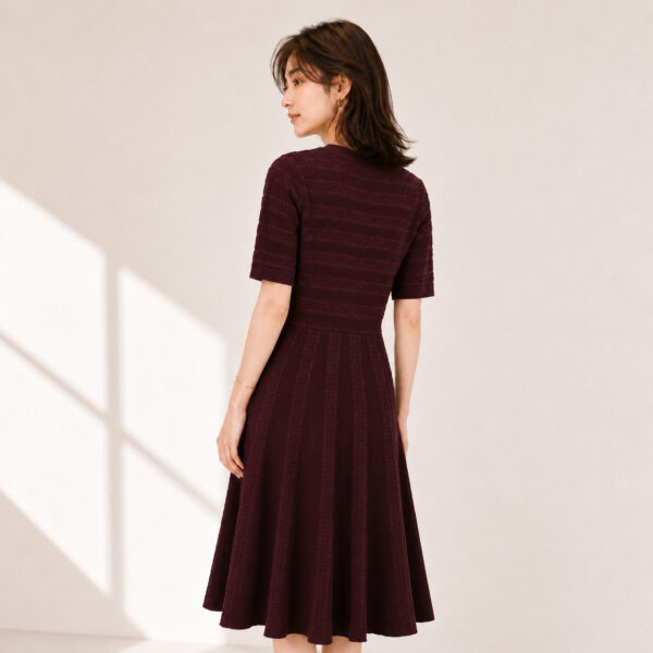 98010 product image 8 Women's Burgundy Button-Front Short-Sleeve Midi Knit Dress — Style 98010