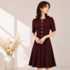 98010 product image 9 Women's Burgundy Button-Front Short-Sleeve Midi Knit Dress — Style 98010