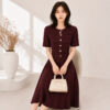 98010 product image 12 Women's Burgundy Button-Front Short-Sleeve Midi Knit Dress — Style 98010