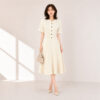 98010 product image 13 Women's Burgundy Button-Front Short-Sleeve Midi Knit Dress — Style 98010