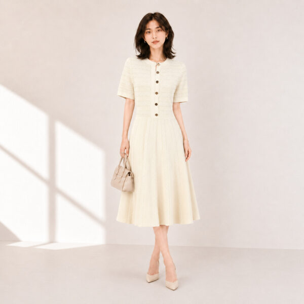 98010 product image 13 Women's Burgundy Button-Front Short-Sleeve Midi Knit Dress — Style 98010