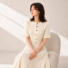 98010 product image 17 Women's Burgundy Button-Front Short-Sleeve Midi Knit Dress — Style 98010
