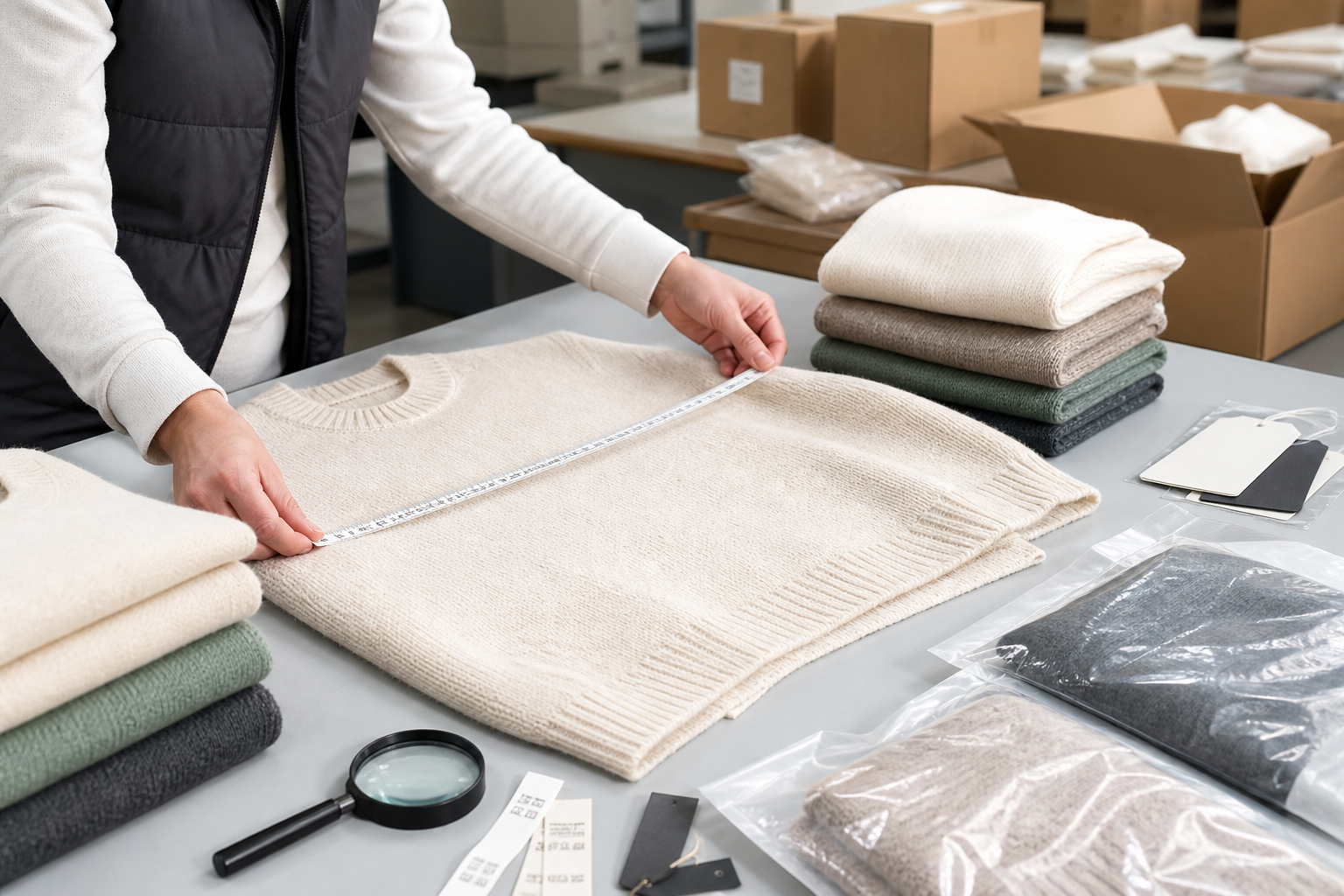 Sweater measurement check and export packing